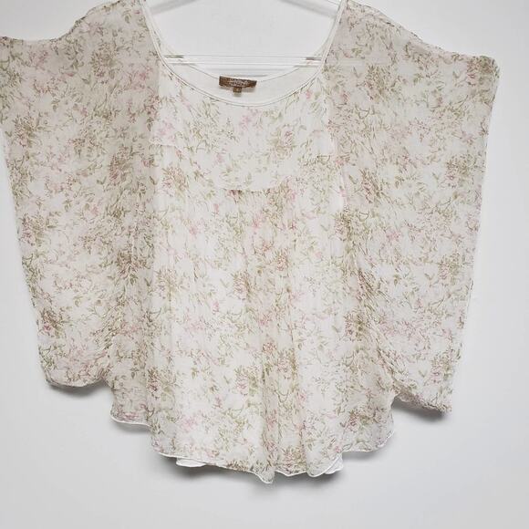 Carla Conti 100% Silk Ivory Sheer Floral Flowy Feminine Top Size Small Italy - Picture 4 of 9